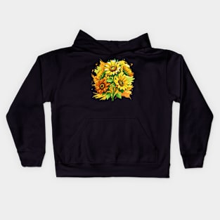 Sunflowers ink wash painting Kids Hoodie